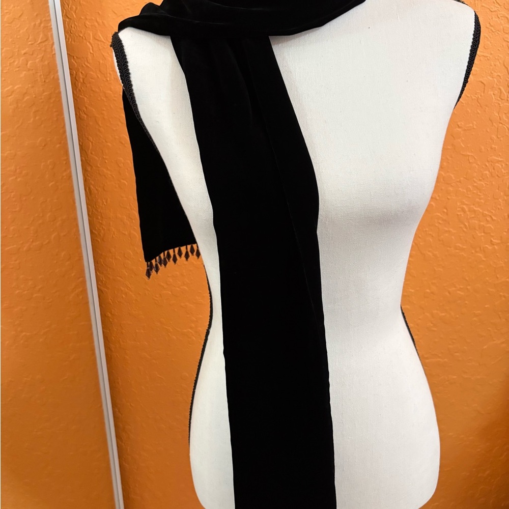 Classic Black Velvet Scarf - Women's Luxe Wrap